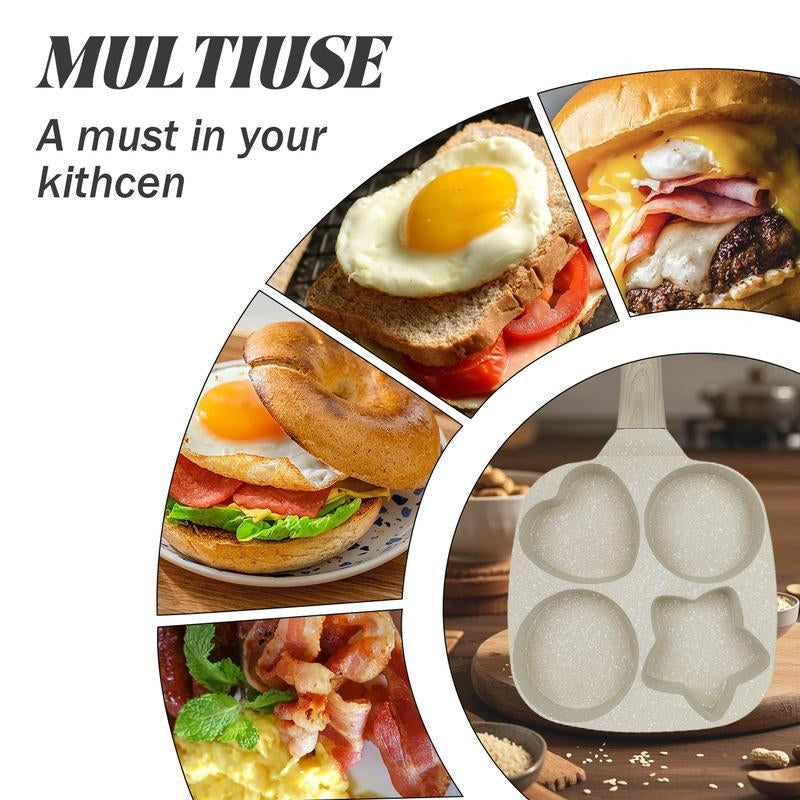 Non-Stick Star Hole Design 4-Hole Egg Skillet with Handle – Multi-Purpose Small Frying Pan for Eggs, Pancakes, Toast, Breakfast, Lightweight, Easy Clean, Perfect for Small Kitchens, Induction Compatible