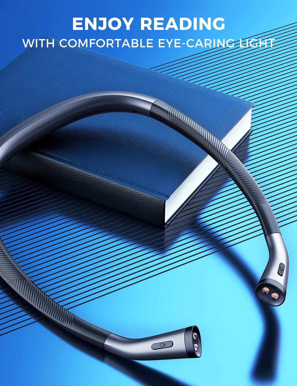 Neck Reading Light Rechargeable, 6 Brightness Levels & 3 Colors Amber Book Light for Reading in Bed, 80H Reading, Bendable Long Arms