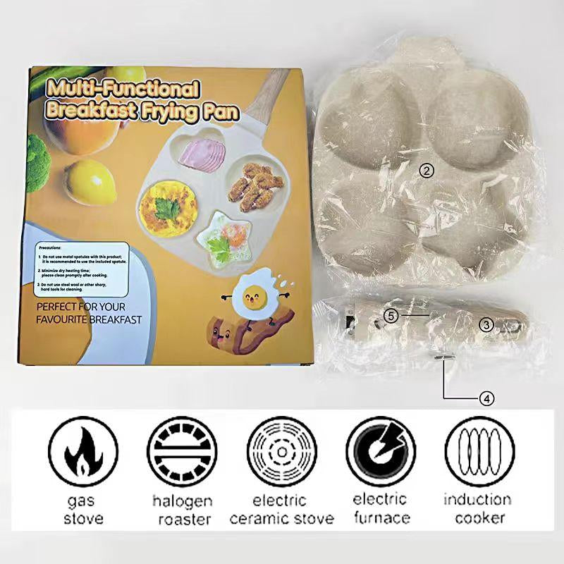 Non-Stick Star Hole Design 4-Hole Egg Skillet with Handle – Multi-Purpose Small Frying Pan for Eggs, Pancakes, Toast, Breakfast, Lightweight, Easy Clean, Perfect for Small Kitchens, Induction Compatible