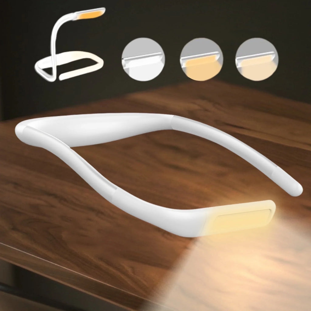 Neck Reading Light, LED Book Light for Reading in Bed, Rechargeable 3 Brightness Levels, Perfect for Reading Camping Repairing, Reading Light for Student, White