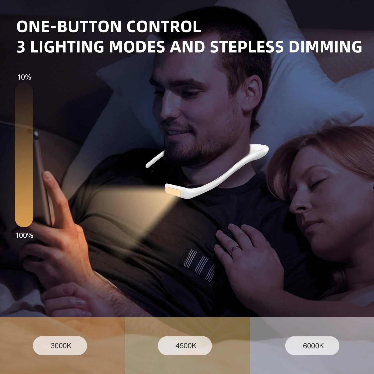 Neck Reading Light, LED Book Light for Reading in Bed, Rechargeable 3 Brightness Levels, Perfect for Reading Camping Repairing, Reading Light for Student, White