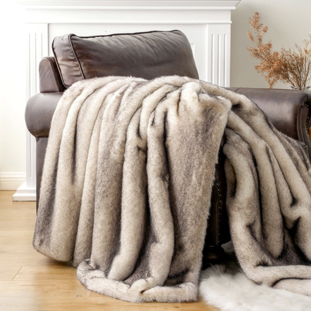 Luxury Cream Faux Fur Throw Blanket,Large Mink Fur Blanket,Soft Fuzzy Thick Fur Throw,60"X80"