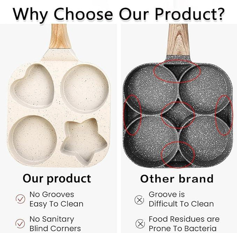 Non-Stick Star Hole Design 4-Hole Egg Skillet with Handle – Multi-Purpose Small Frying Pan for Eggs, Pancakes, Toast, Breakfast, Lightweight, Easy Clean, Perfect for Small Kitchens, Induction Compatible