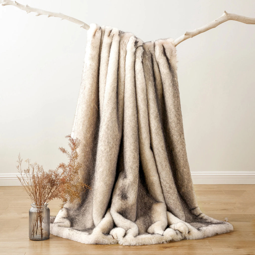 Luxury Cream Faux Fur Throw Blanket,Large Mink Fur Blanket,Soft Fuzzy Thick Fur Throw,60"X80"