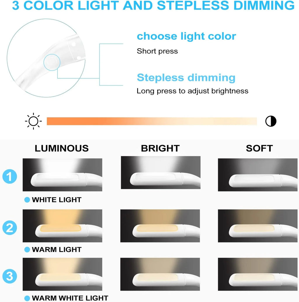 Neck Reading Light, LED Book Light for Reading in Bed, Rechargeable 3 Brightness Levels, Perfect for Reading Camping Repairing, Reading Light for Student, White