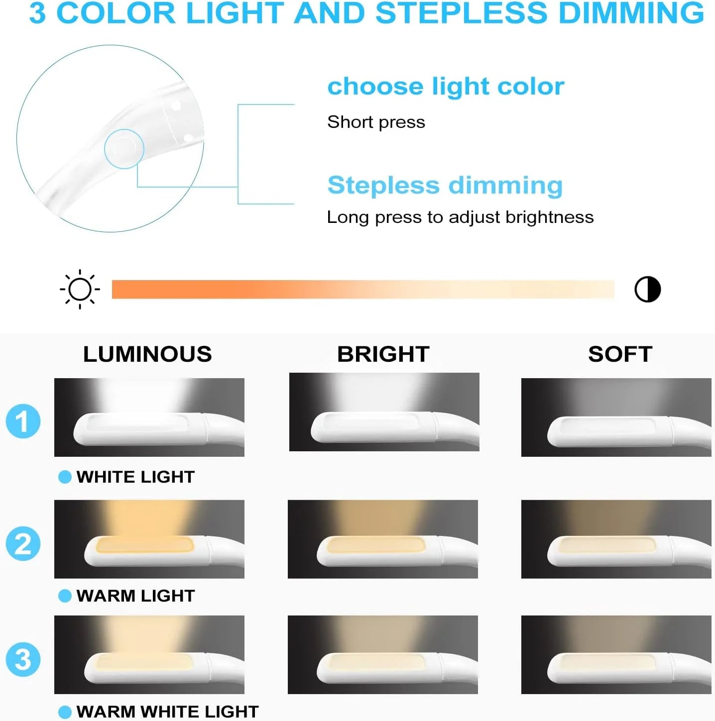 Neck Reading Light, LED Book Light for Reading in Bed, Rechargeable 3 Brightness Levels, Perfect for Reading Camping Repairing, Reading Light for Student, White