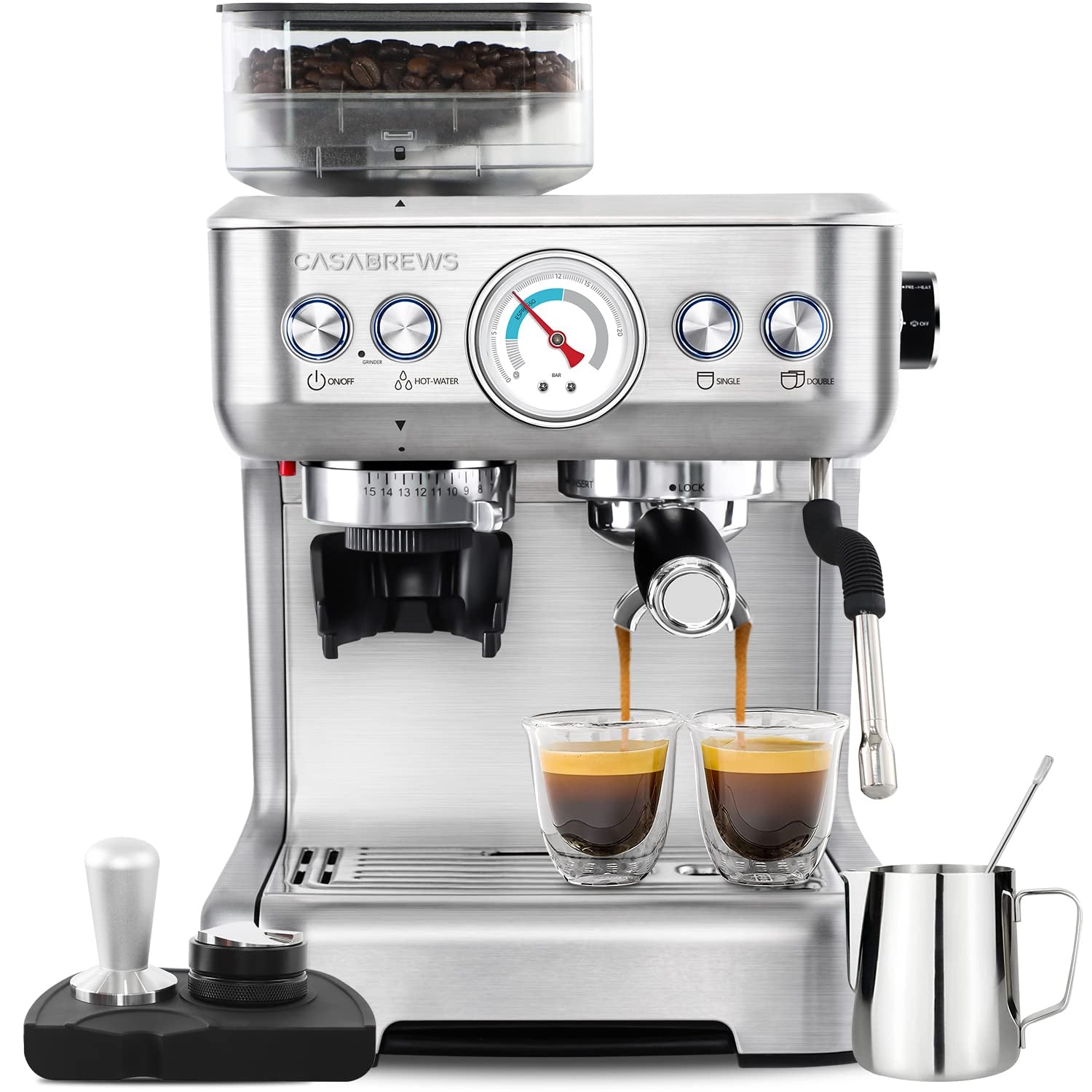 Espresso Machine with Grinder, Professional Espresso Coffee Maker with Milk Frother Steam Wand
