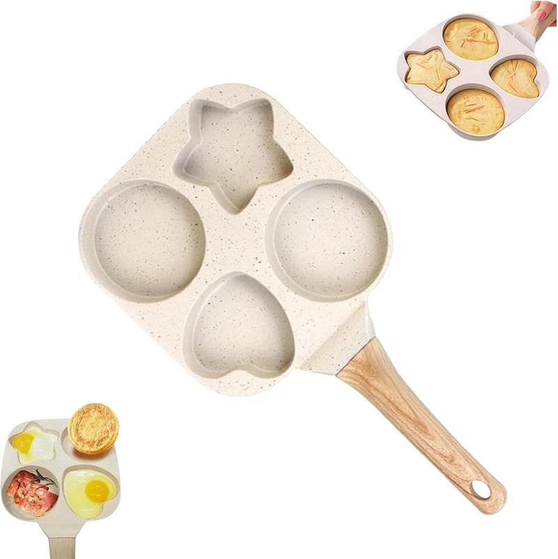 Non-Stick Star Hole Design 4-Hole Egg Skillet with Handle – Multi-Purpose Small Frying Pan for Eggs, Pancakes, Toast, Breakfast, Lightweight, Easy Clean, Perfect for Small Kitchens, Induction Compatible