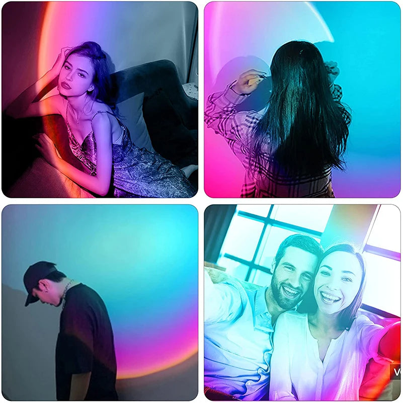 ZK20 Sunset Lamp Led Projector Remote Control Rainbow Atmosphere Night Light Photographic Home Background Wall Decoration Lamp
