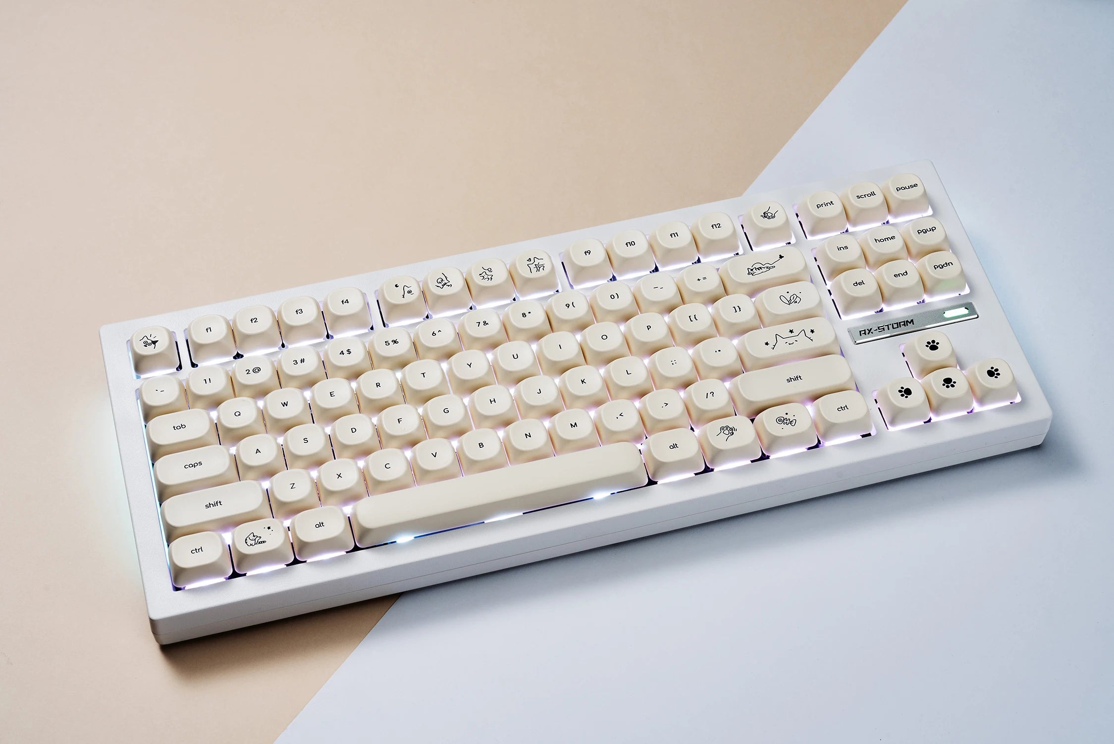 124 key Cute Cat Keycaps PBT Sublimation Moa Ball Cap White Minimalist Small Font Mechanical Keyboard Keycaps Korean English