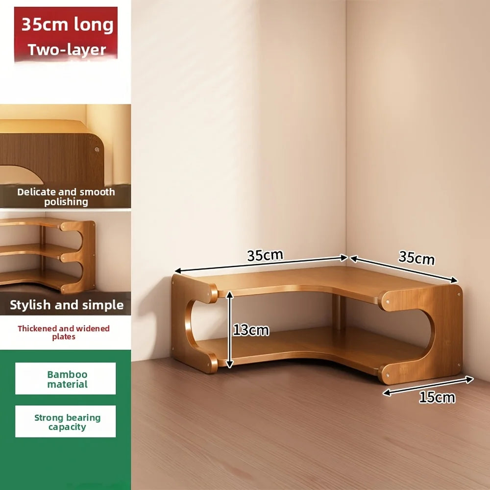 Multi-Tier Bamboo Corner Desk Shelf