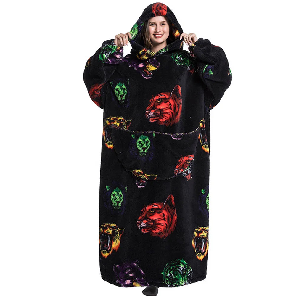 Flannel Wearable Blanket Hoodie with Pocket