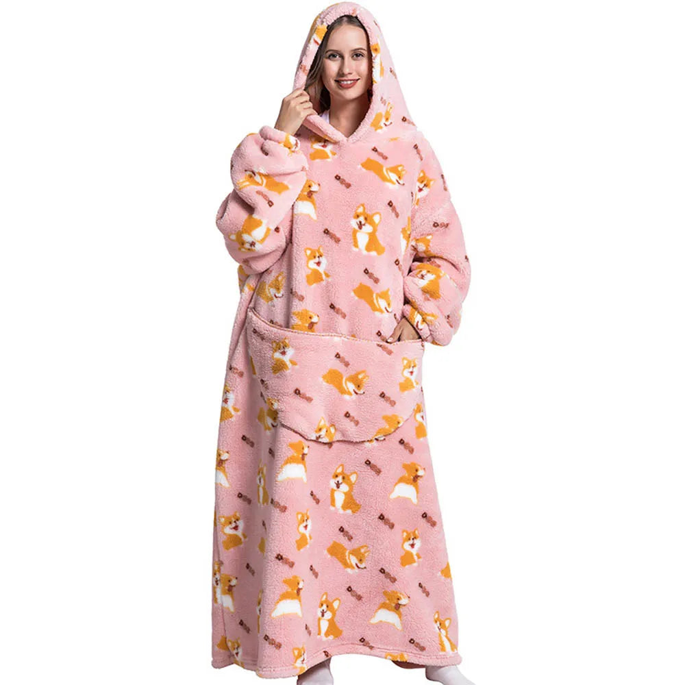 Flannel Wearable Blanket Hoodie with Pocket