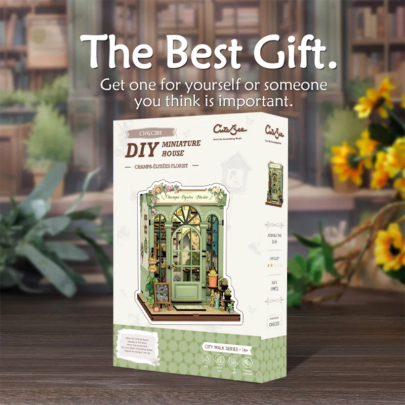 CUTEBEE Book Nook Kit DIY Miniature Model Dollhouse for Adults and Teens Bookshelf Decor 3D Wooden Puzzle Gifts for Family