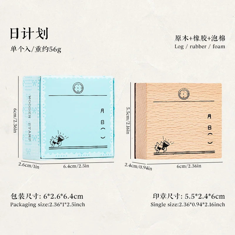 Memo Cat Box Wooden Hand Account Seal Retro Cat Schedule Plan Beech Wood Seal Daily Memo Seal School Supplies Assorted Stamp
