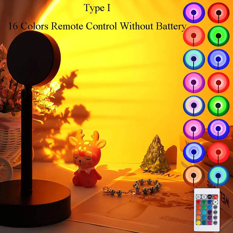 ZK20 Sunset Lamp Led Projector Remote Control Rainbow Atmosphere Night Light Photographic Home Background Wall Decoration Lamp