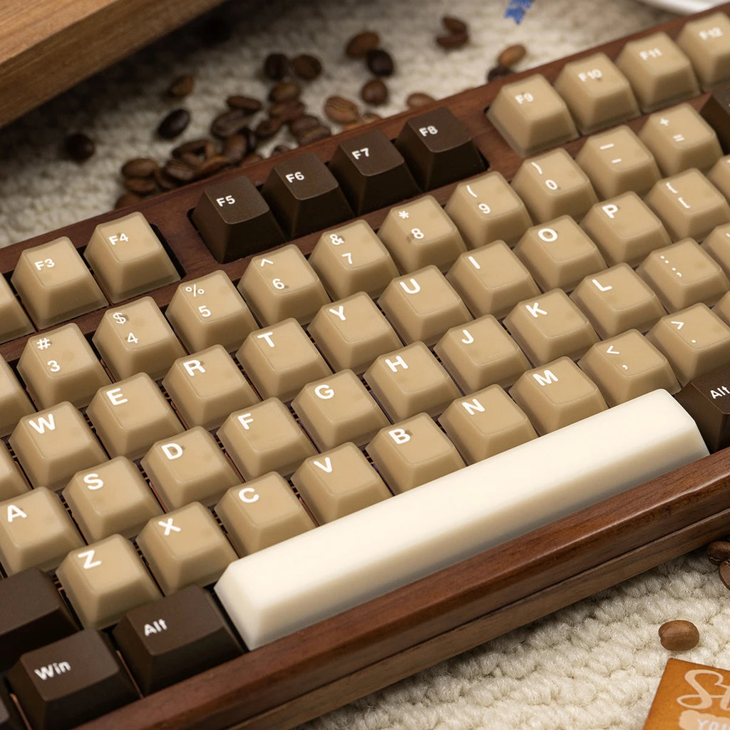 164 Keys Latte Coffee Keycaps Retro Brown Translucent keycaps Cherry Profile Double Shot PBT PC keycap For Mechanical Keyboard