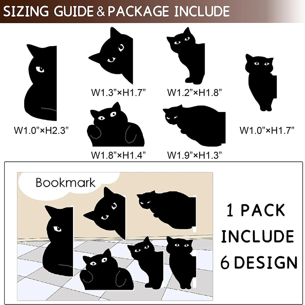 6-Piece Black Cat Magnetic Bookmarks