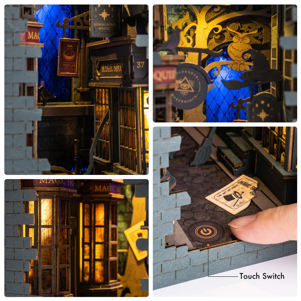 Robotime Rolife Book Nooks Series Stories in Books – 4 Kinds DIY Wooden Miniature House Furniture Kits for Bookshelf Insert Decor