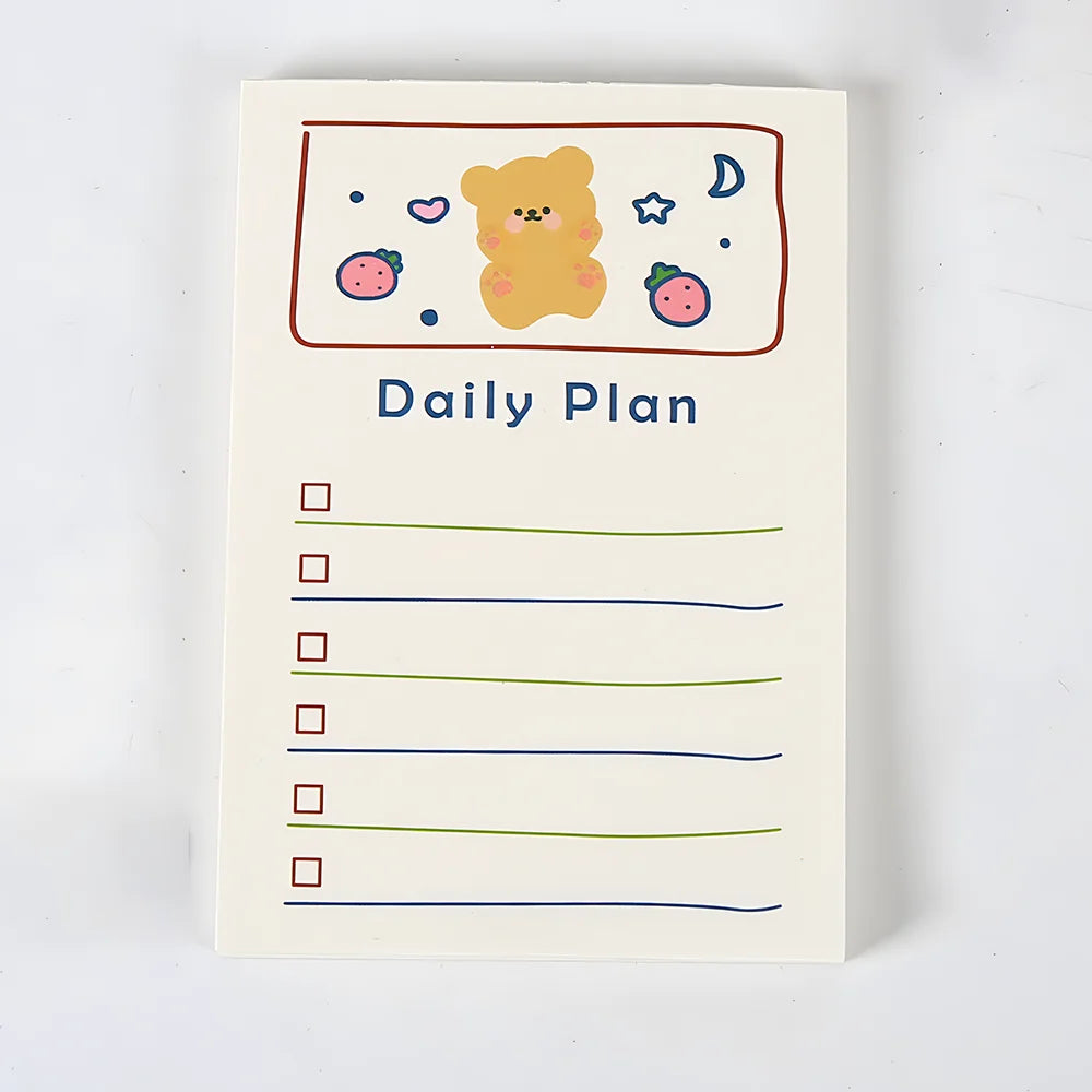 Korean Bear Fruit Non-sticky Notes Lined Memo Pads Cute Check to Do List Shopping Daily Weekly Planner Notepad Stationery Agenda