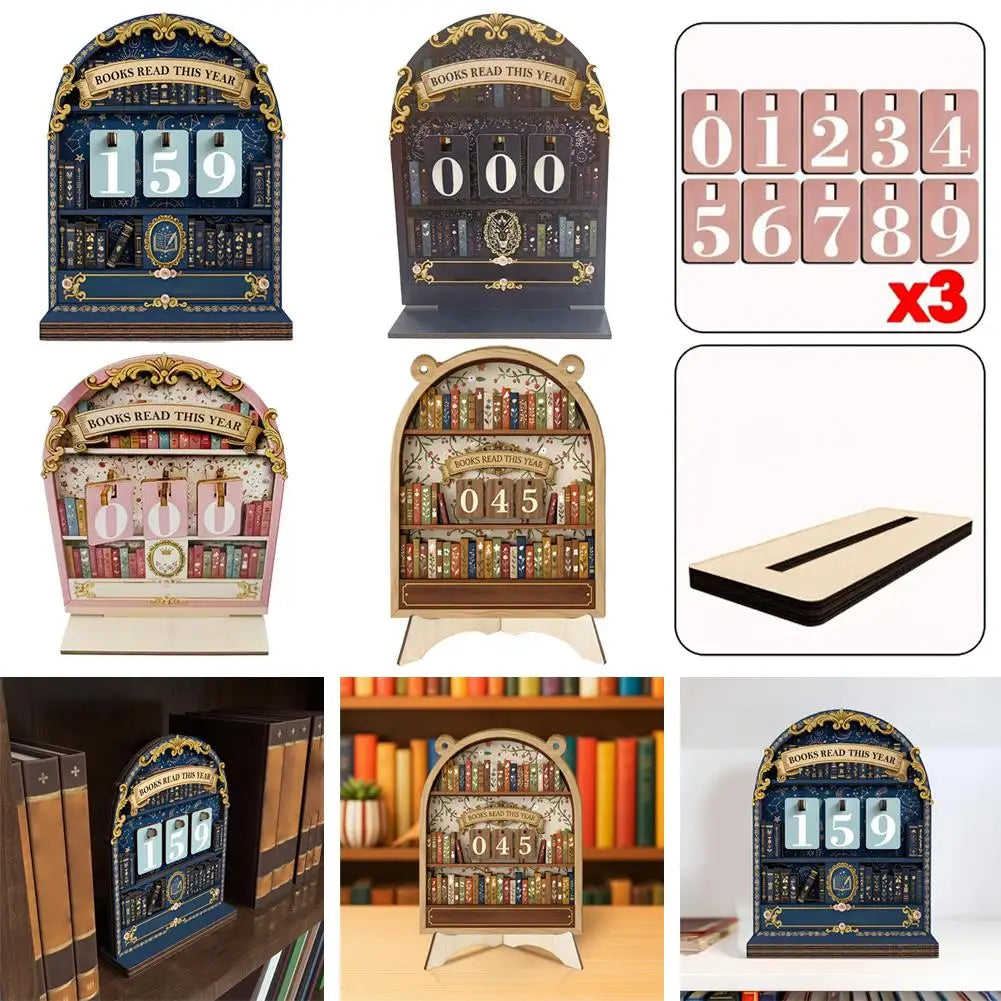Wooden Book Read This Year Counter Tracker Up To 999 Books Challenge Tracker Retro Bookshelf Classroom Decor Gift for Book Lover