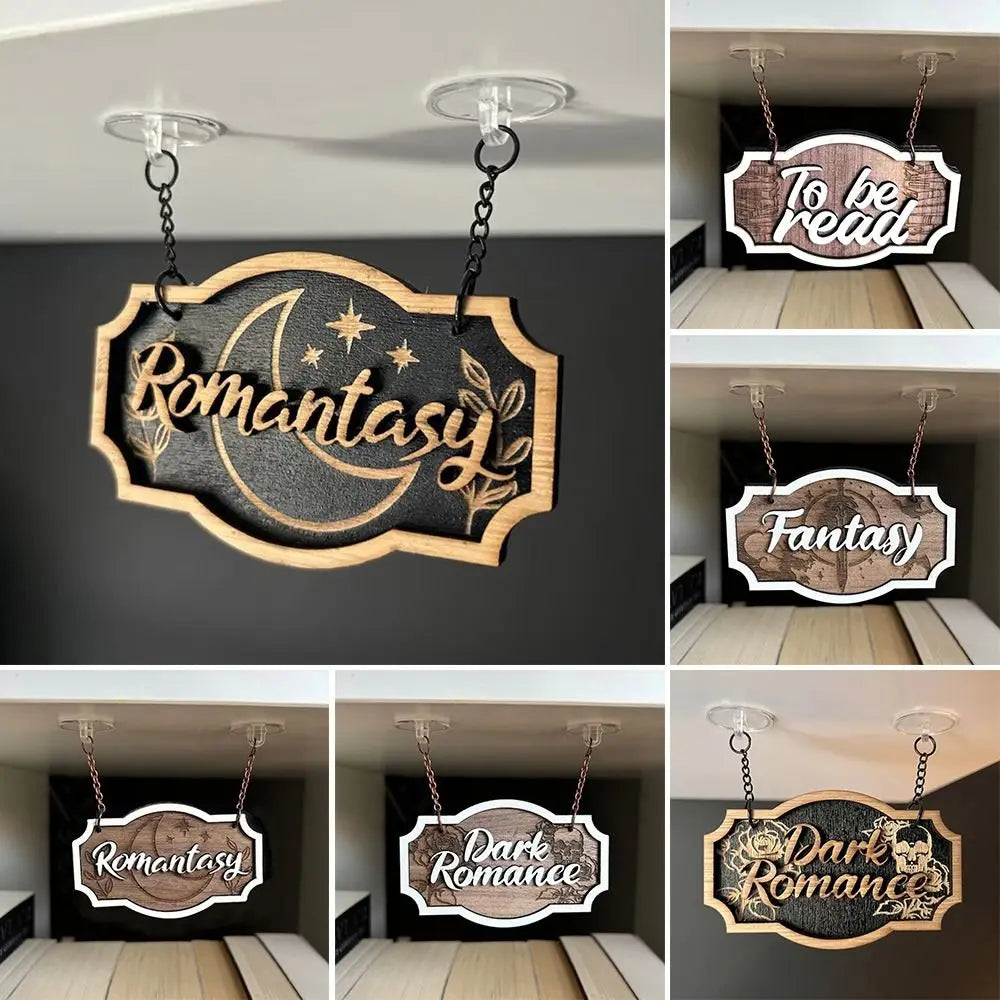 New Wooden Bookshelf Hanging Decoration Dark Romance Decorative Bookshelf Classification Bookshelf Signs for Library