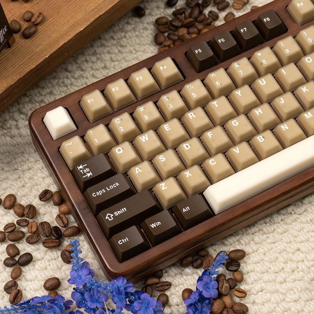 164 Keys Latte Coffee Keycaps Retro Brown Translucent keycaps Cherry Profile Double Shot PBT PC keycap For Mechanical Keyboard