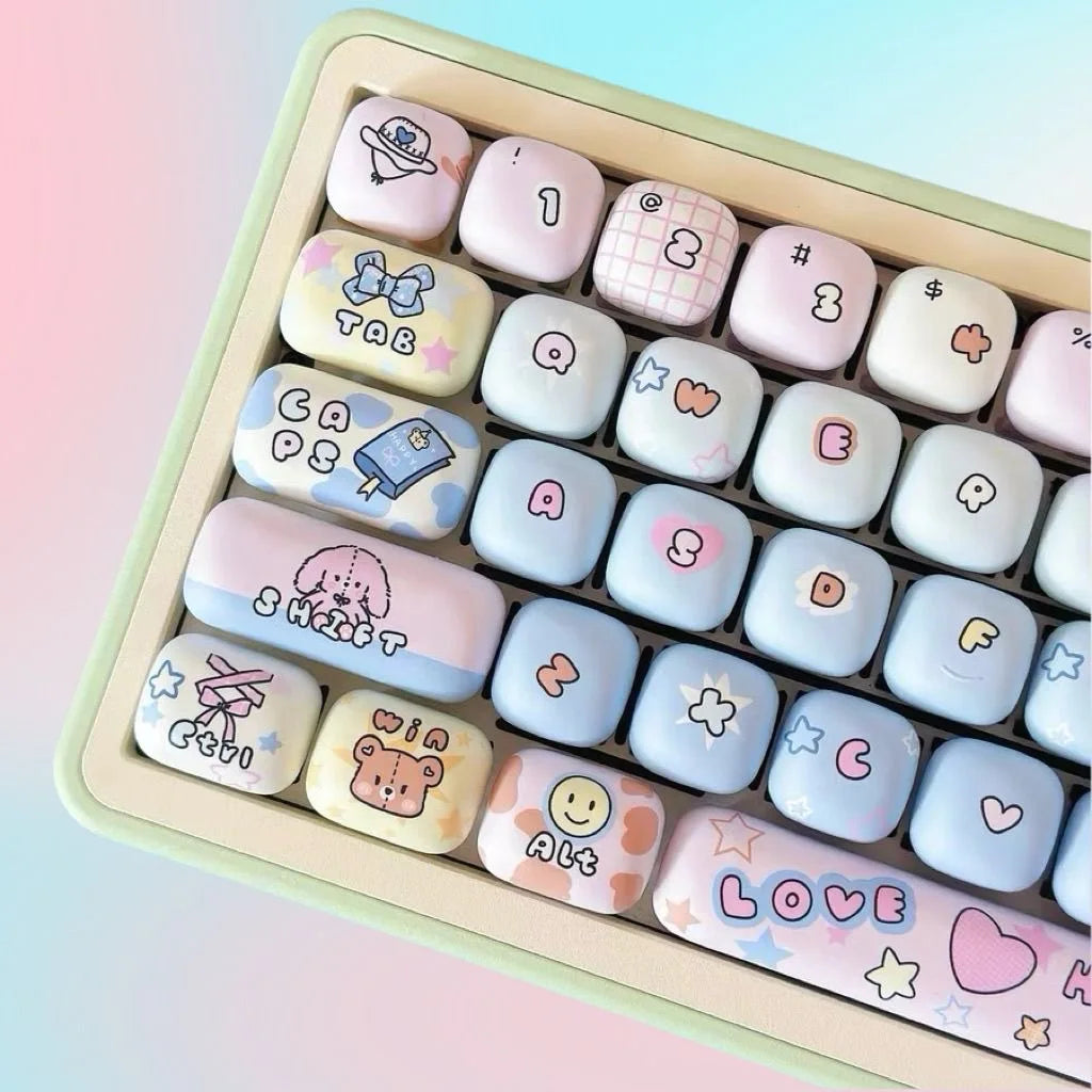 140 Keys Cute Keycaps Cat MOG Keycaps PBT Pink Keys Gift for Girl Cute New Square Thermal Sublimation Mechanical Keyboard 6.25U