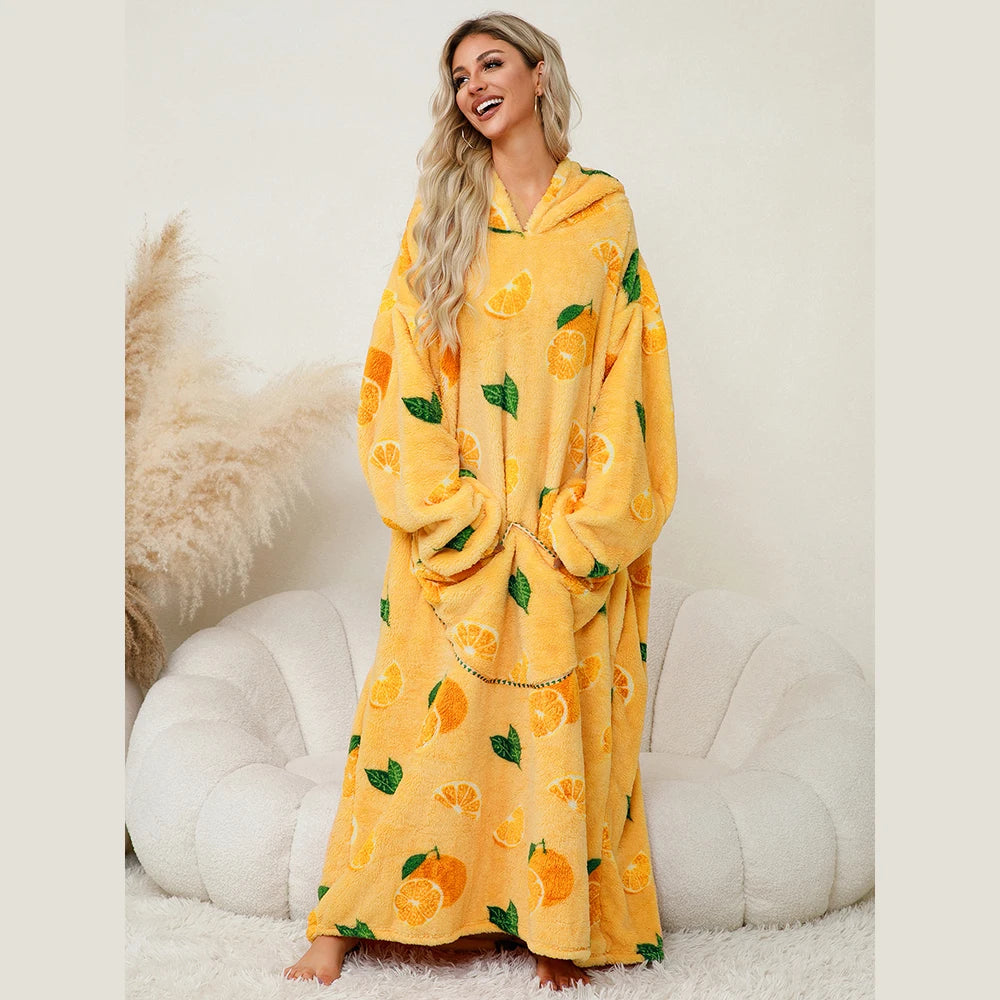 Flannel Wearable Blanket Hoodie with Pocket