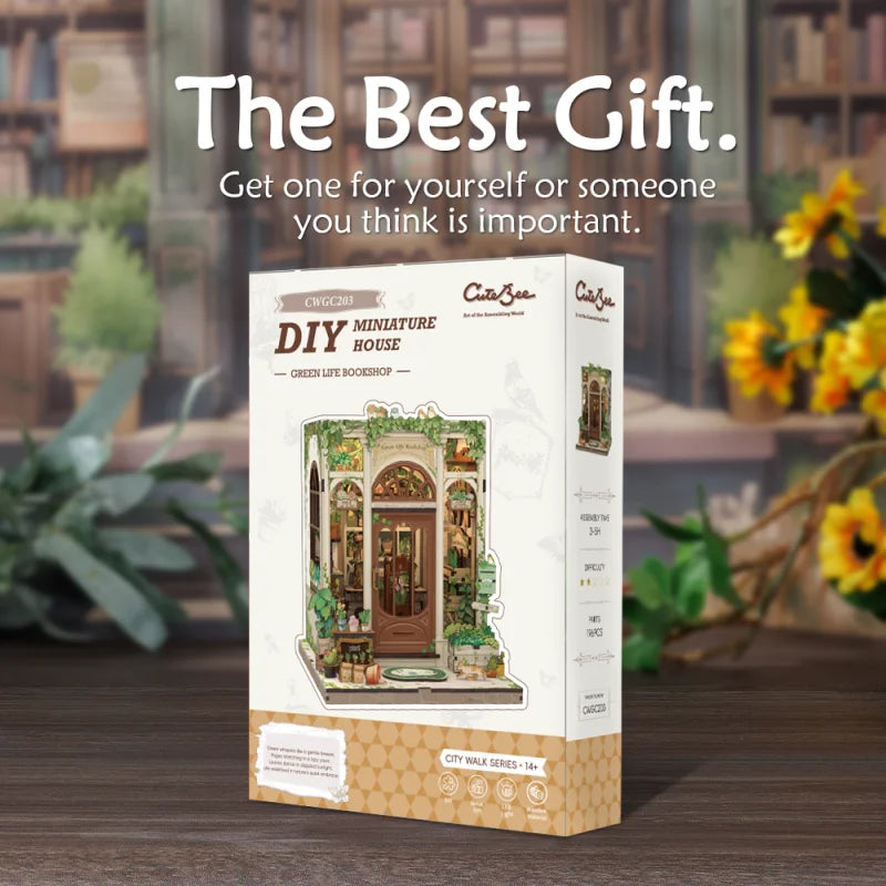 CUTEBEE Book Nook Kit DIY Miniature Model Dollhouse for Adults and Teens Bookshelf Decor 3D Wooden Puzzle Gifts for Family