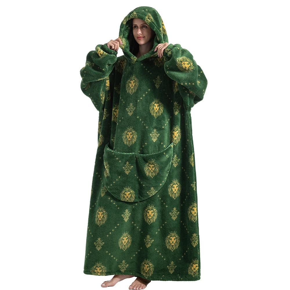 Flannel Wearable Blanket Hoodie with Pocket