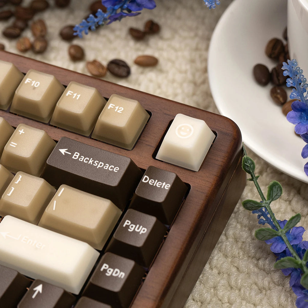 164 Keys Latte Coffee Keycaps Retro Brown Translucent keycaps Cherry Profile Double Shot PBT PC keycap For Mechanical Keyboard
