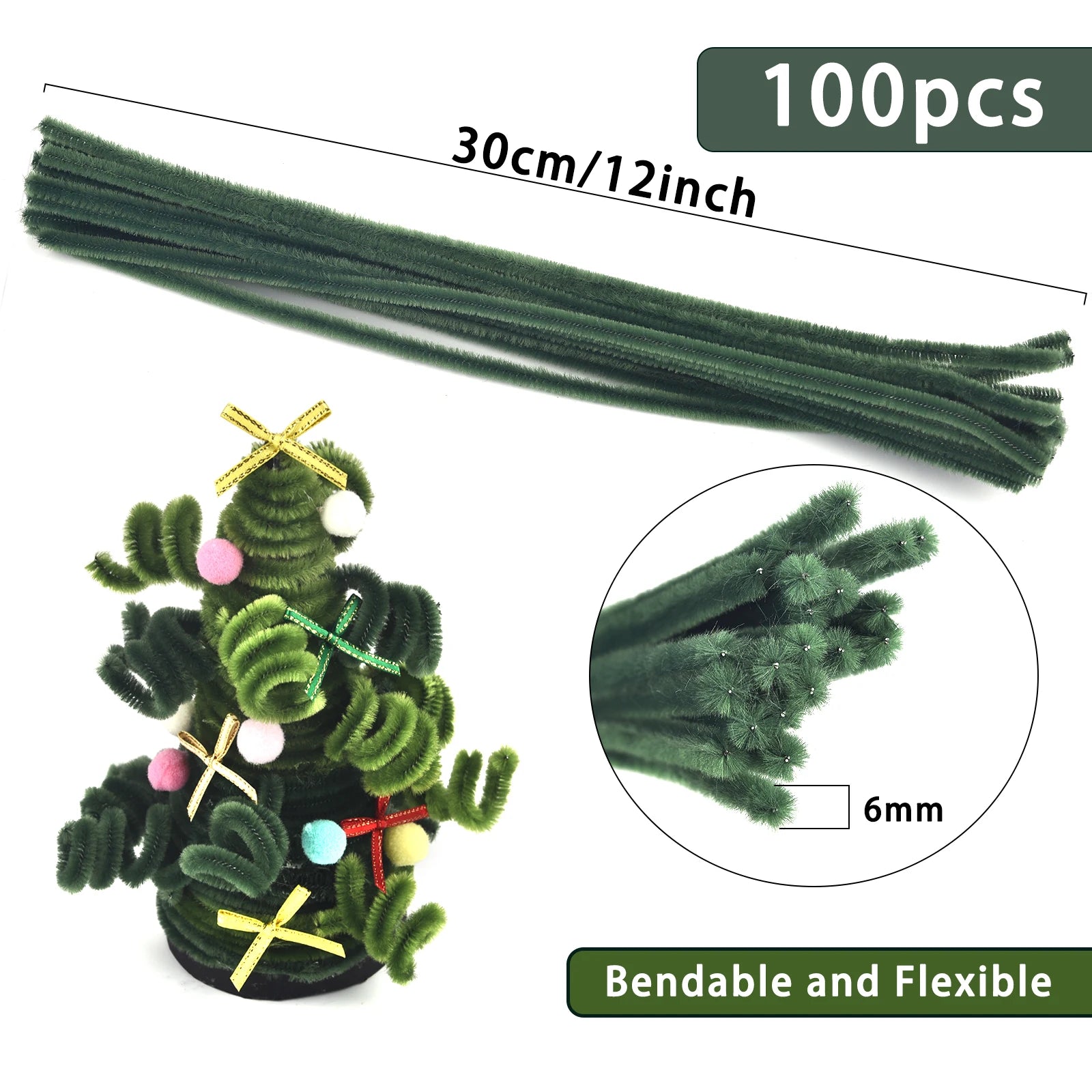100pcs Colorful Chenille Stems – Soft Pipe Cleaners for DIY Crafts | 30cm Twist Plush Wire Sticks for Kids & Creative Hobbies