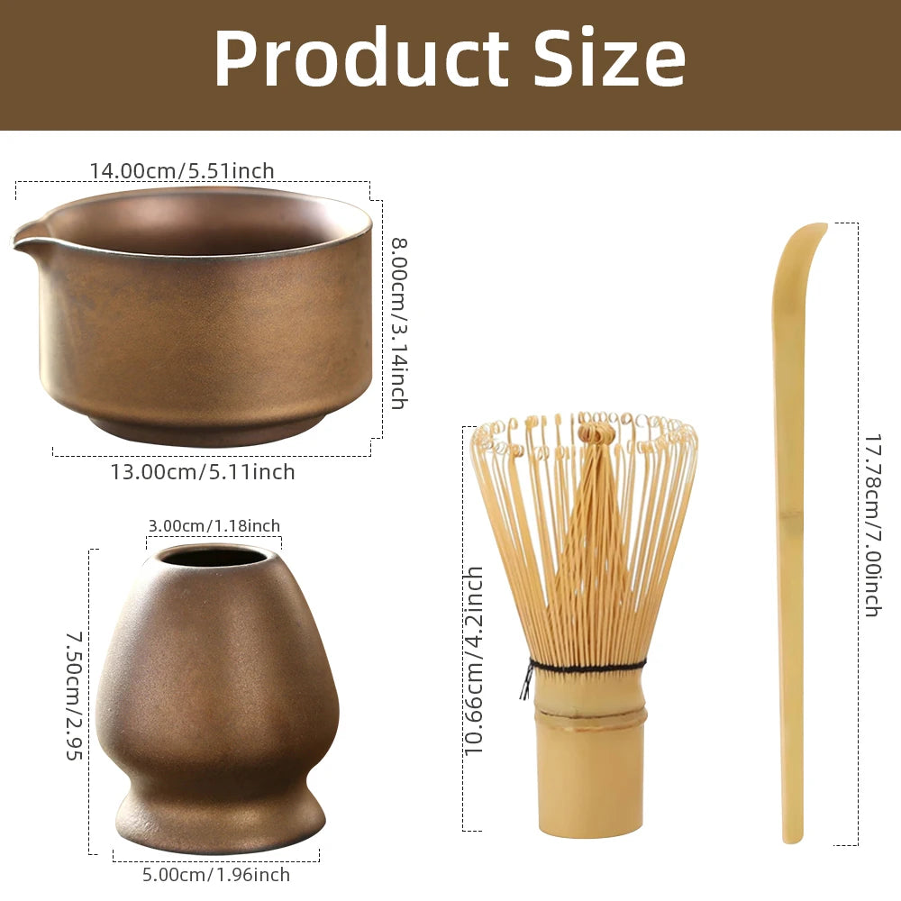 4-Piece Japanese Matcha Tea Set with Bamboo Whisk