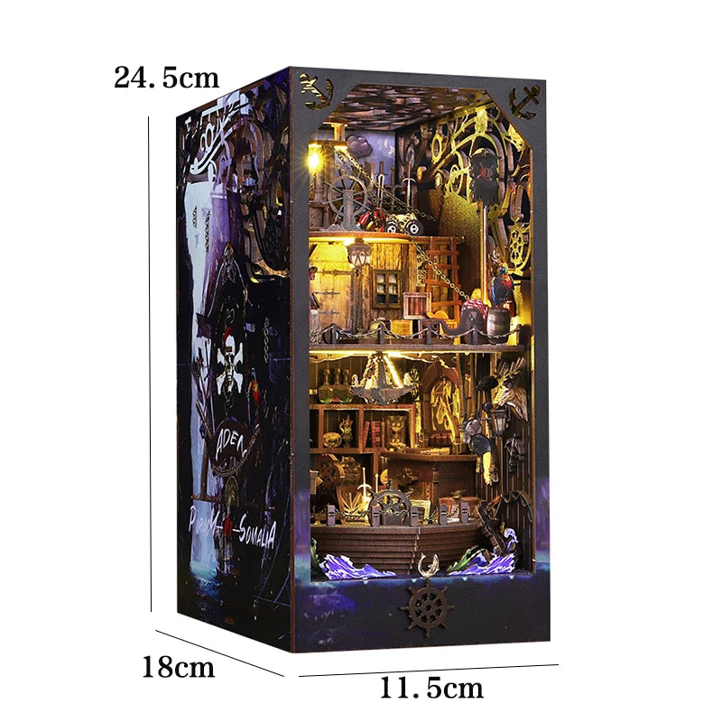 Wooden Mini Doll House DIY Book Nook Kit – Assembly Model 3D Puzzle Bookend Toys Bookshelf Insert Decor with LED Light for Xmas Gifts