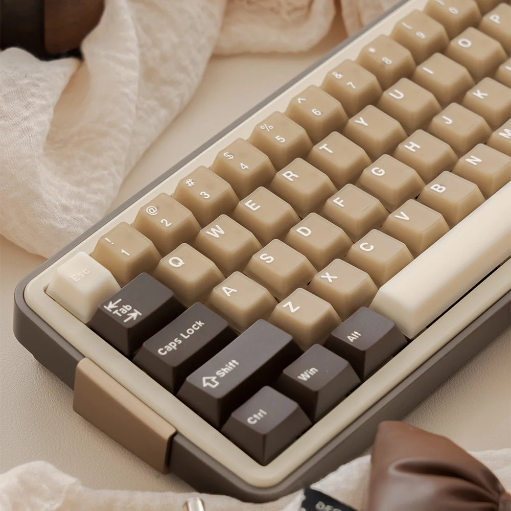 164 Keys Latte Coffee Keycaps Retro Brown Translucent keycaps Cherry Profile Double Shot PBT PC keycap For Mechanical Keyboard