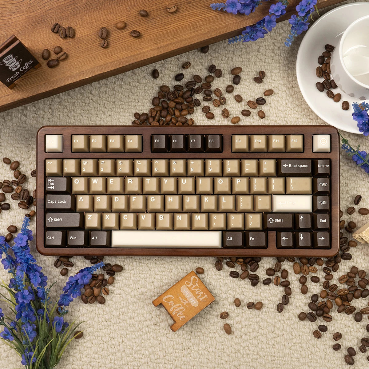 164 Keys Latte Coffee Keycaps Retro Brown Translucent keycaps Cherry Profile Double Shot PBT PC keycap For Mechanical Keyboard