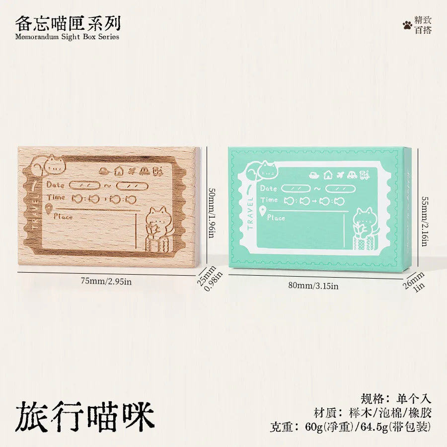 Memo Cat Box Wooden Hand Account Seal Retro Cat Schedule Plan Beech Wood Seal Daily Memo Seal School Supplies Assorted Stamp