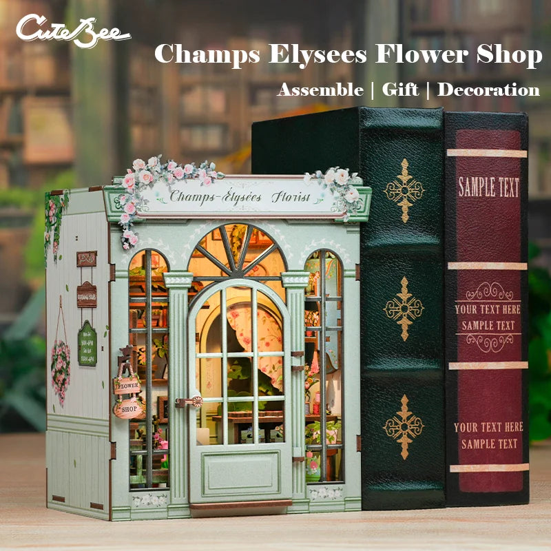 CUTEBEE Book Nook Kit DIY Miniature Model Dollhouse for Adults and Teens Bookshelf Decor 3D Wooden Puzzle Gifts for Family