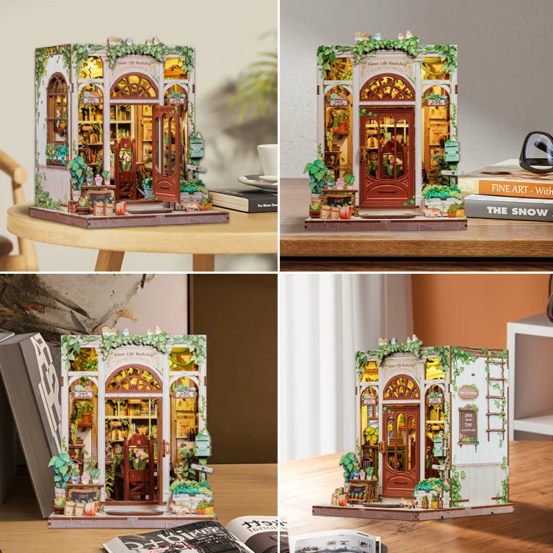 CUTEBEE Book Nook Kit DIY Miniature Model Dollhouse for Adults and Teens Bookshelf Decor 3D Wooden Puzzle Gifts for Family