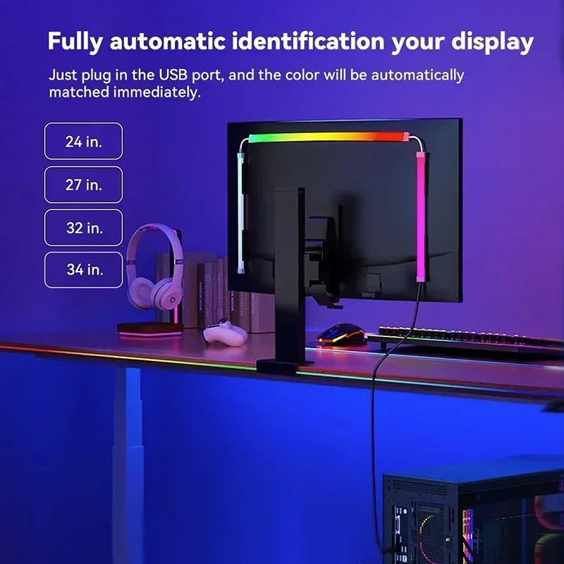 LED Sync RGB LED Strip Lights for 24-34 Inch Monitor USB-Powered Backlight Pickup Atmosphere Lights for Gaming Room Desk Decor