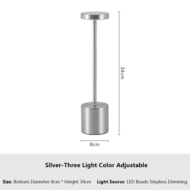 Simple LED Metal Table Lamp Rechargeable Touch Desk Lamp 3 Colors Adjustable Bedside Creative Ambient Light Bar Room Decor Light