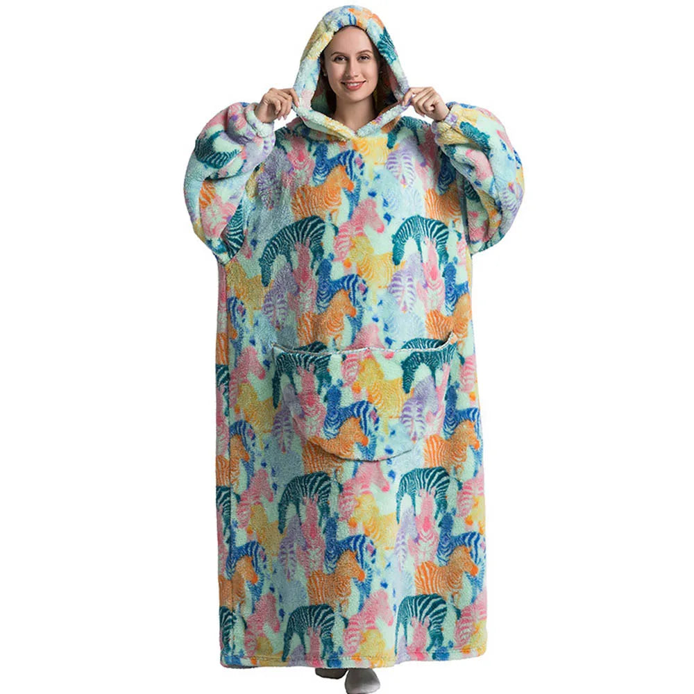 Flannel Wearable Blanket Hoodie with Pocket