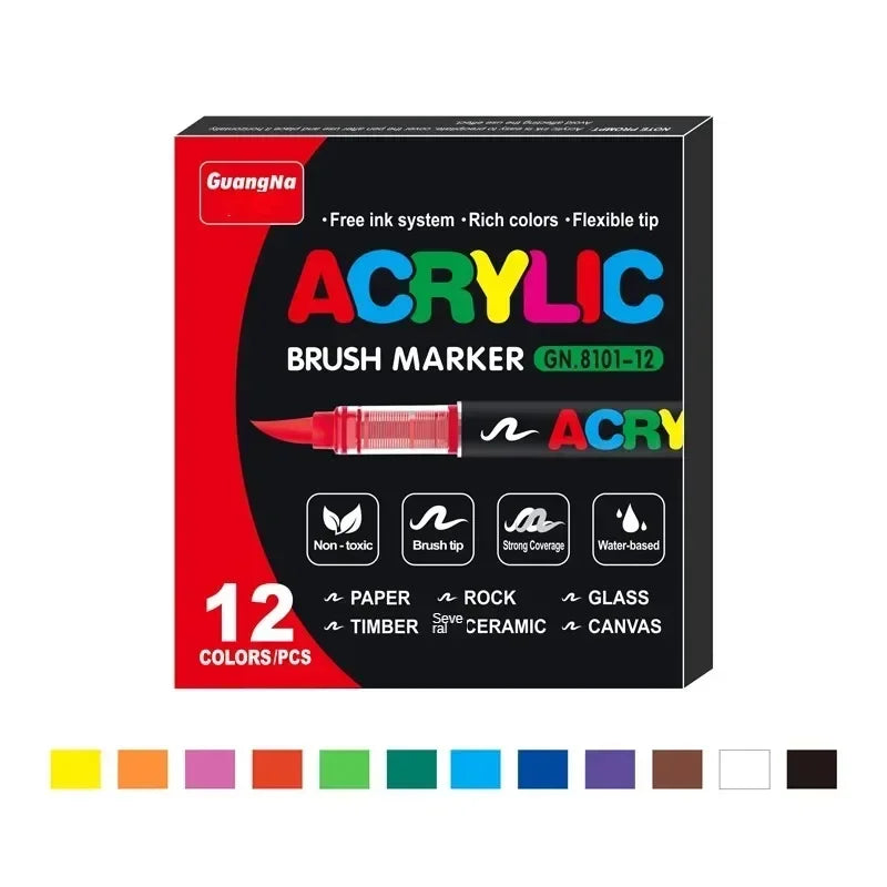 12-120 Colors Acrylic Paint Pens Markers Brush Tip Paint Markers for Rock Painting Wood Canvas Stone Christmas Gift DIY Crafts