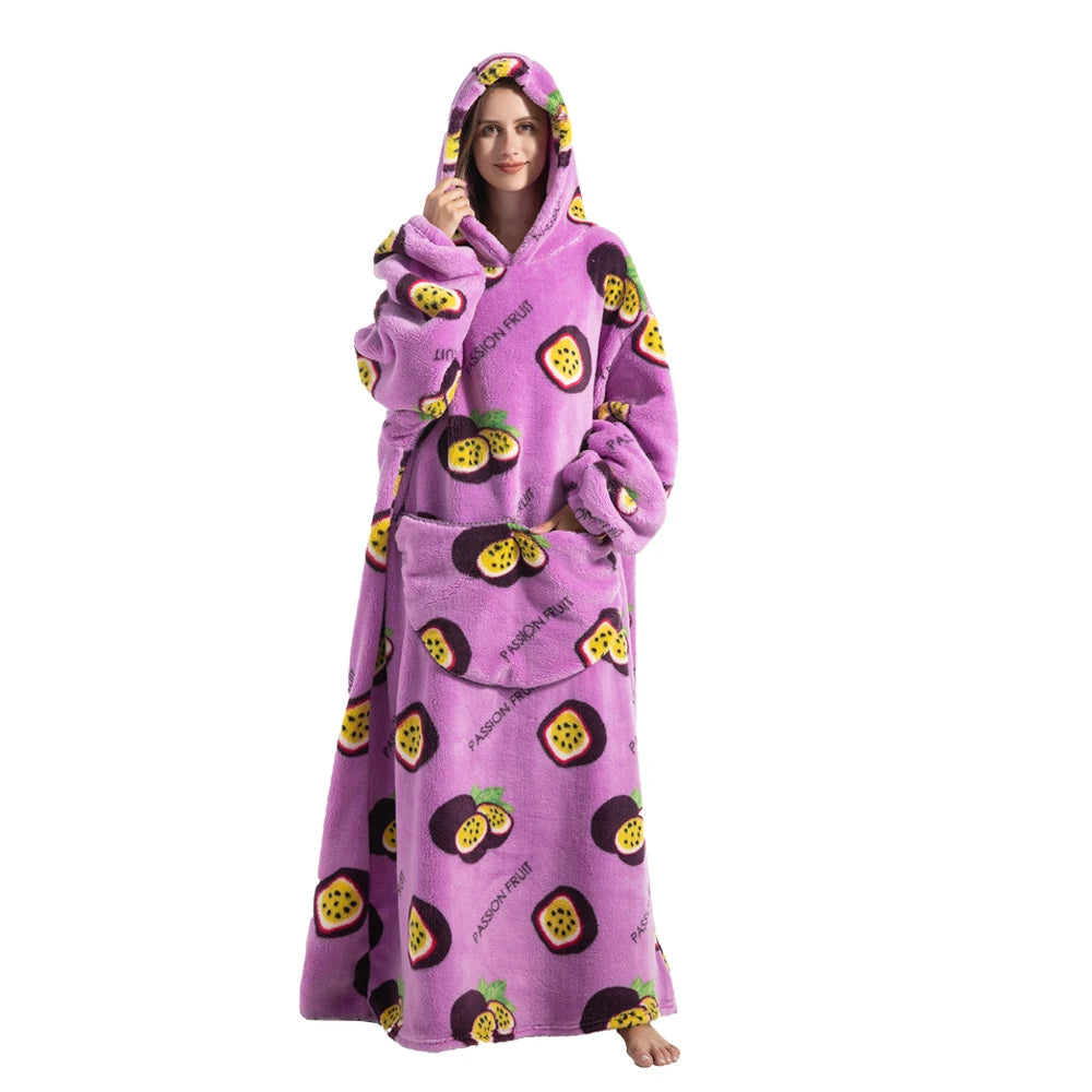 Flannel Wearable Blanket Hoodie with Pocket