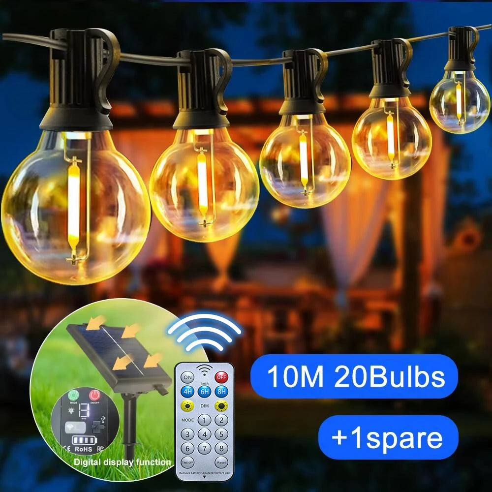 Solar G40 Outdoor String Lights with Remote Controls – LED Shatterproof Globe Bulb IP65 Waterproof Patio Light for Garden Decor