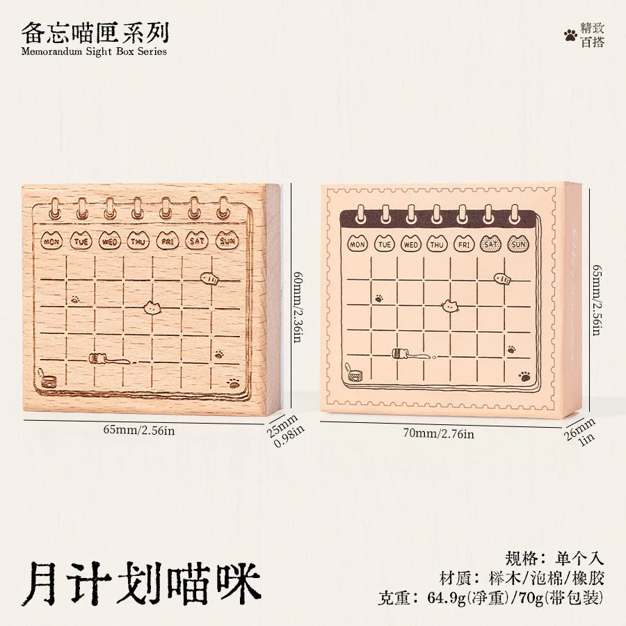 Memo Cat Box Wooden Hand Account Seal Retro Cat Schedule Plan Beech Wood Seal Daily Memo Seal School Supplies Assorted Stamp