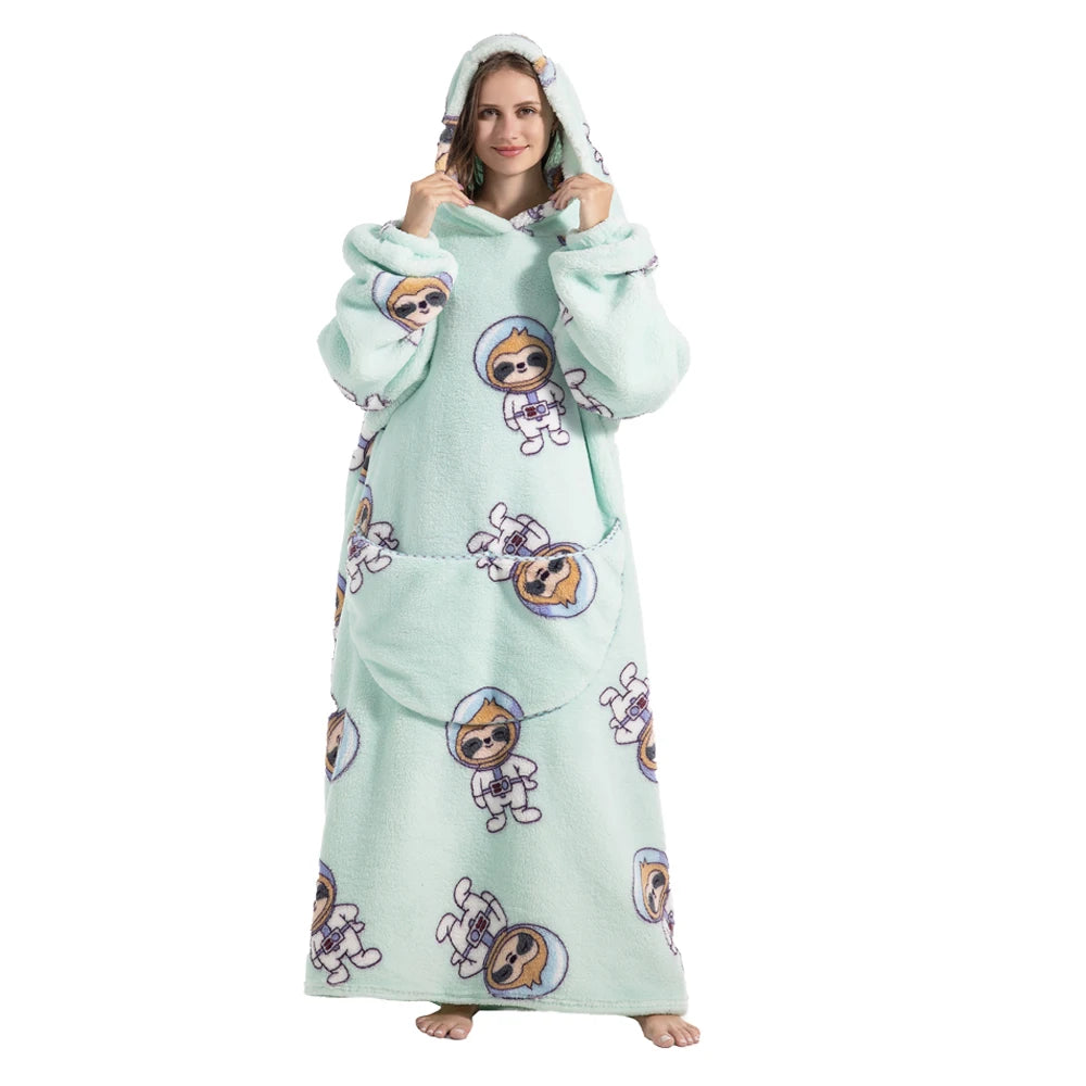 Flannel Wearable Blanket Hoodie with Pocket