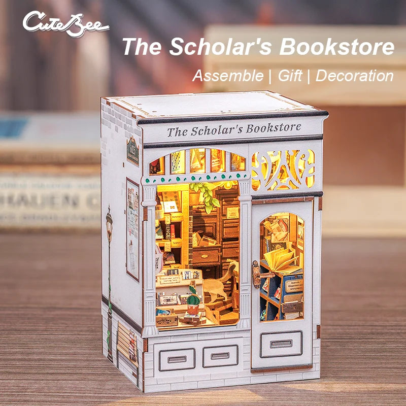 CUTEBEE Book Nook Kit DIY Miniature Model Dollhouse for Adults and Teens Bookshelf Decor 3D Wooden Puzzle Gifts for Family