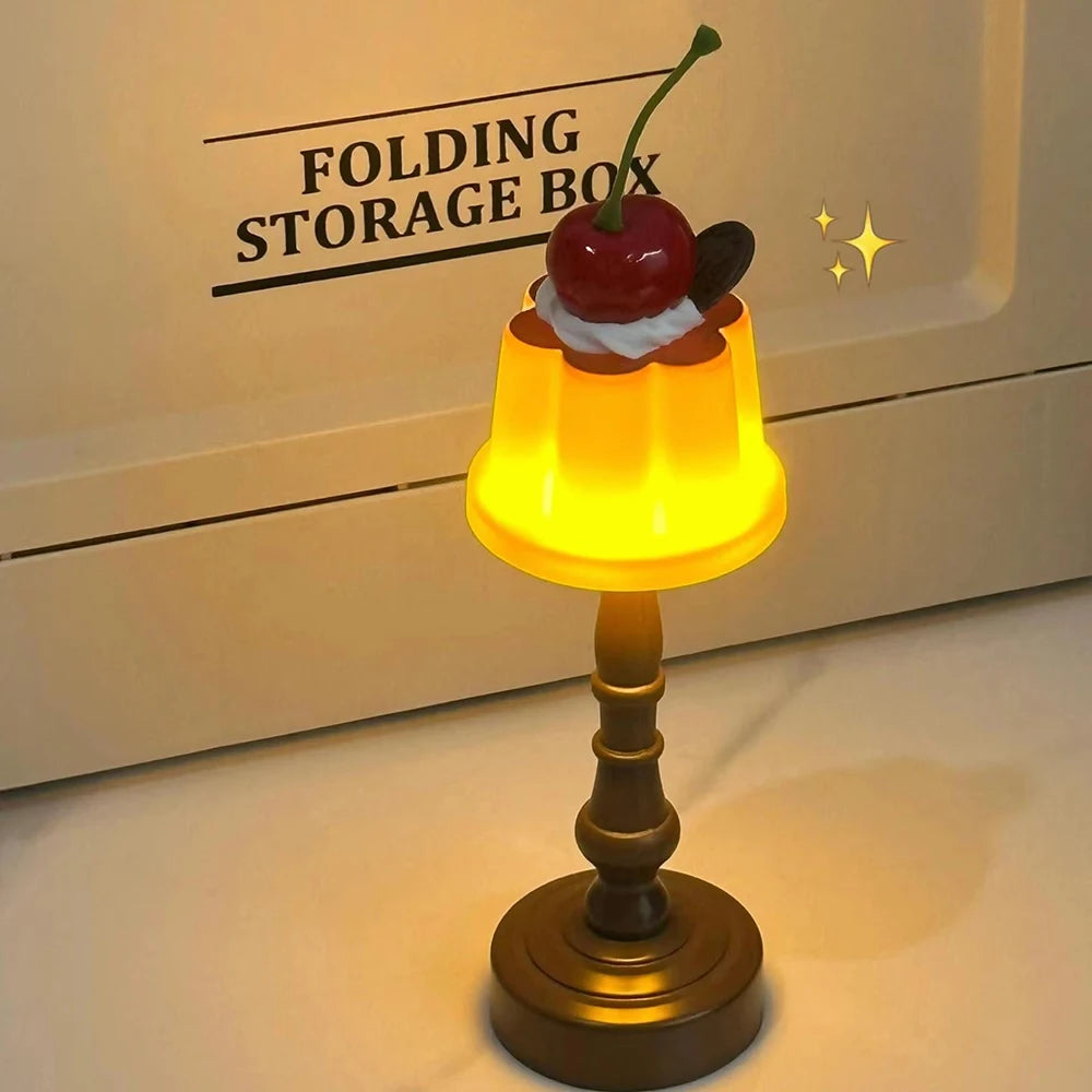 Kawaii Pudding Night Light LED Desk Lamp Battery Powered Desk Bedside Bedroom Bar Room Decor Atmosphere Sleeping Light kid Gifts